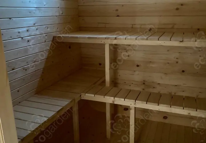 Баня бочка 6м с боковым входом и выносом топки из бруса фото №6