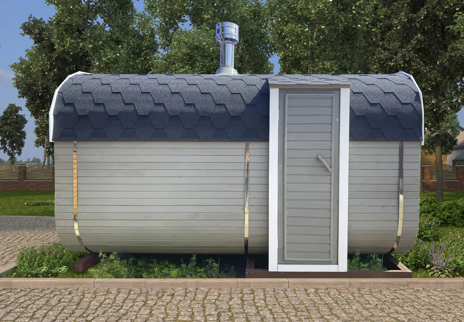 Квадро-баня бочка 4м с боковым входом фото