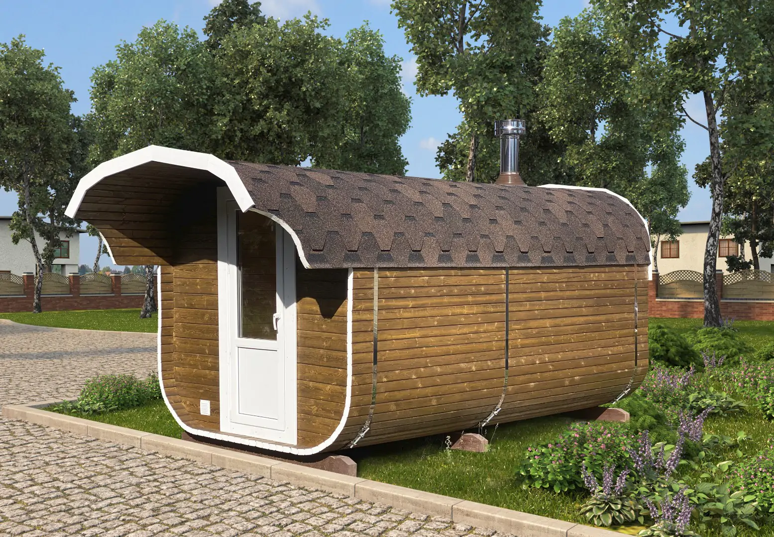 Квадро-баня бочка 4м с козырьком фото