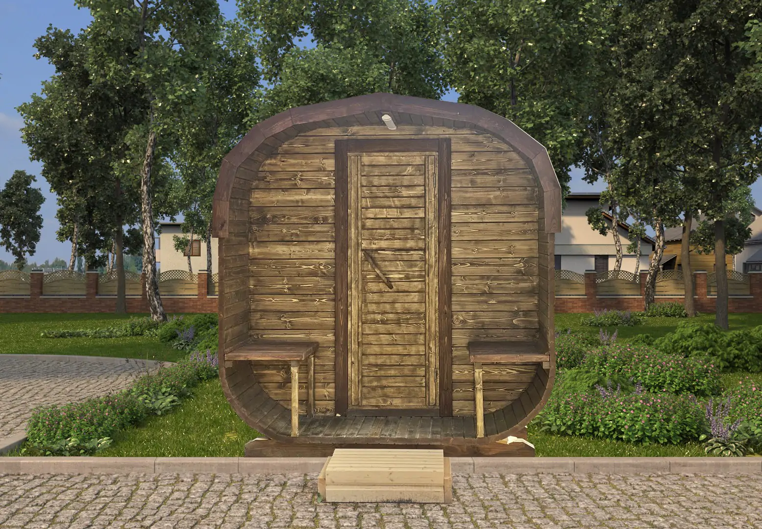 Баня квадро бочка 4м с крыльцом фото