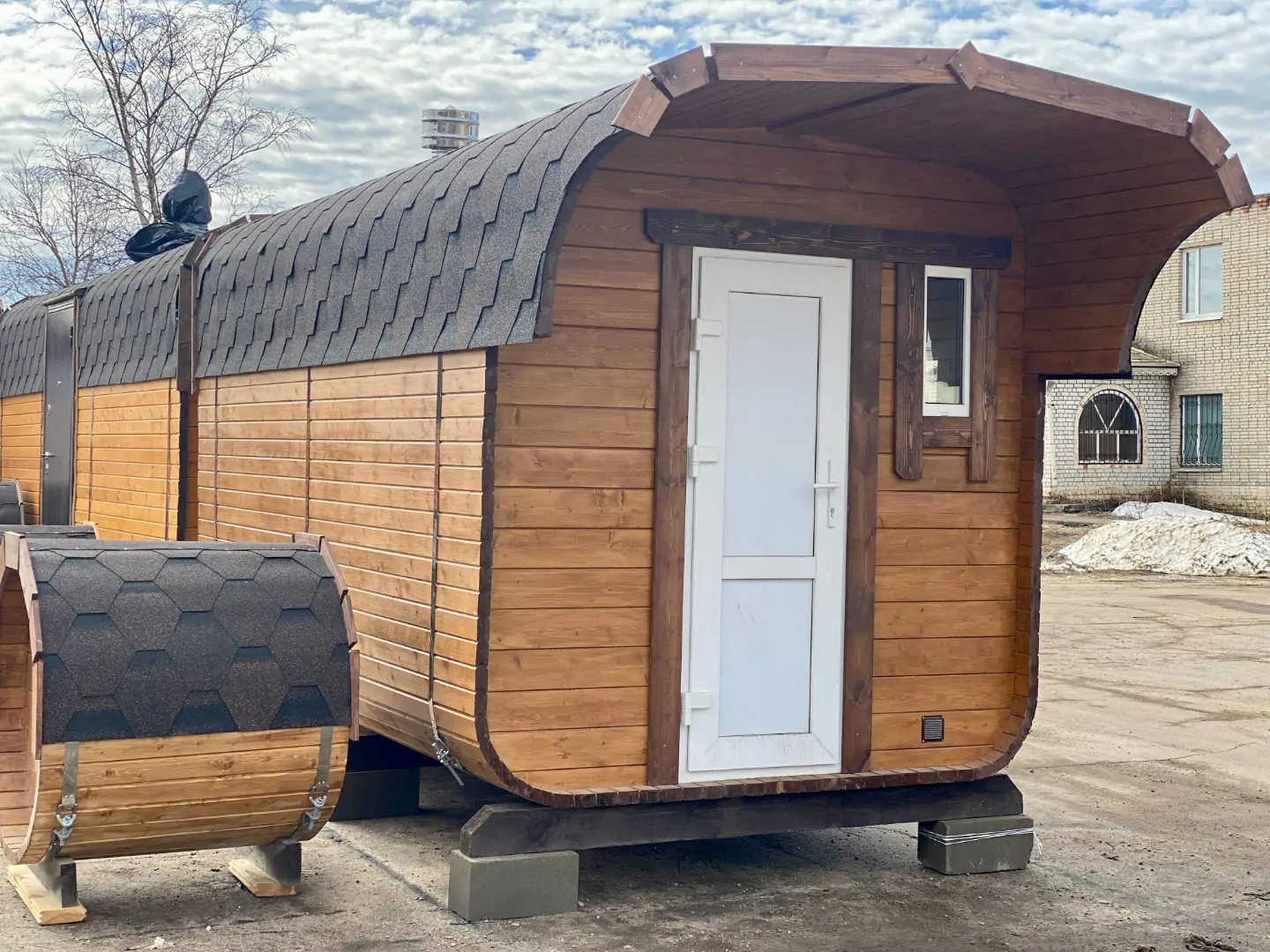 Баня квадро бочка 4м с козырьком фото